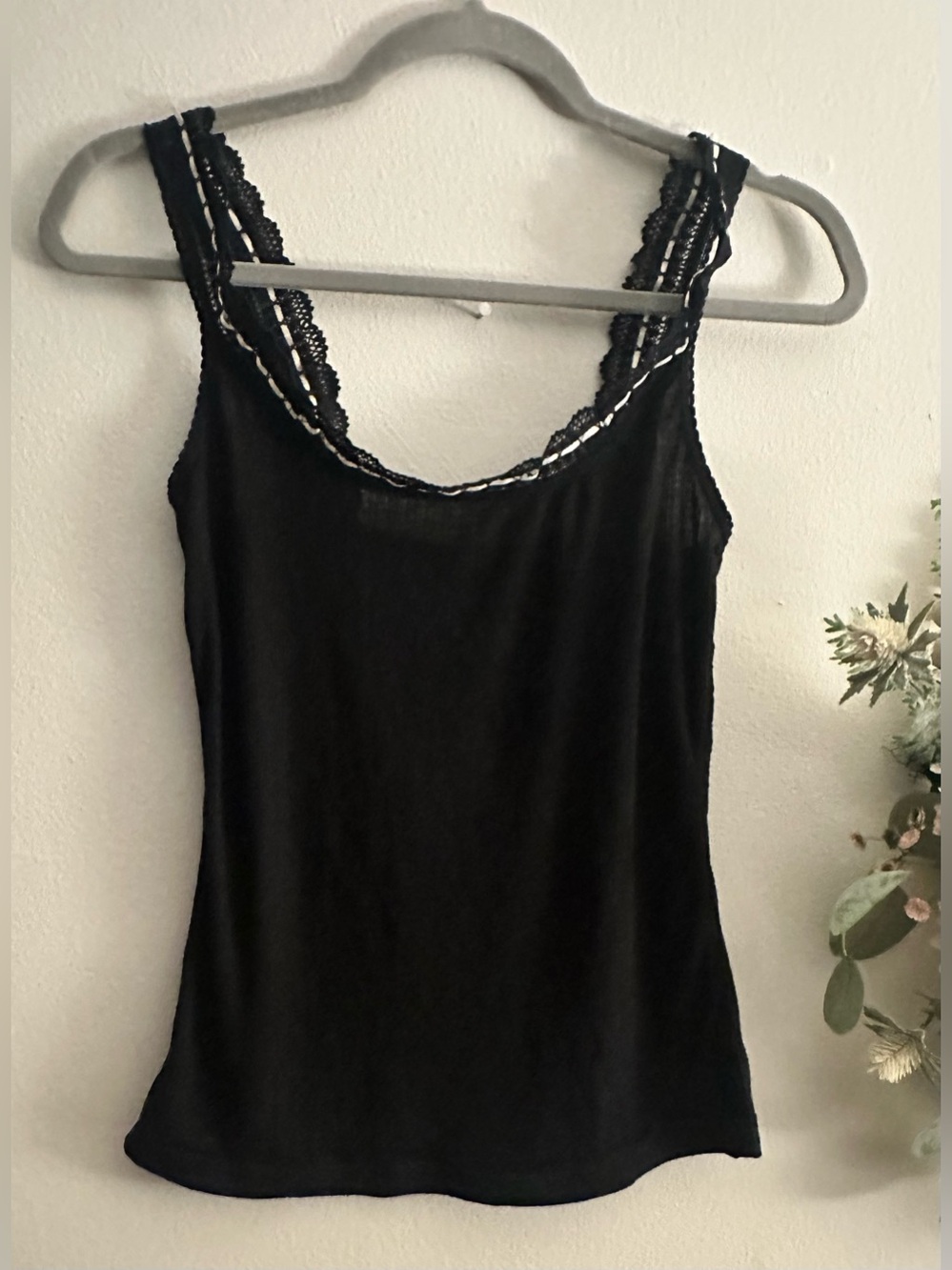 NWT Free People Black Lace-Trim Tank